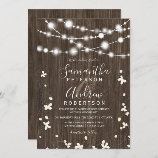 Rustikale hölzerne Schnur des Landes beleuchtet Einladung (Vorne/Hinten)