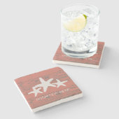 Rustikale hölzerne Starfish-lebende Koralle Steinuntersetzer (Seitenansicht)