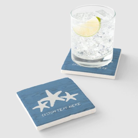 Rustikale hölzerne Starfish-türkisches Seeblau Steinuntersetzer (Seitenansicht)