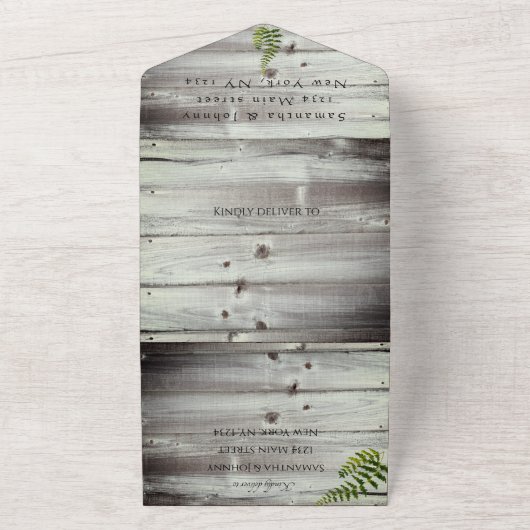 Rustikale Holzfäller Herbst Fern Barnelenhochzeit All In One Einladung (Außenbereich)