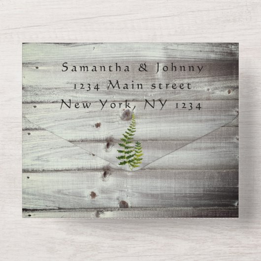Rustikale Holzfäller Herbst Fern Barnelenhochzeit All In One Einladung (Rückseite)