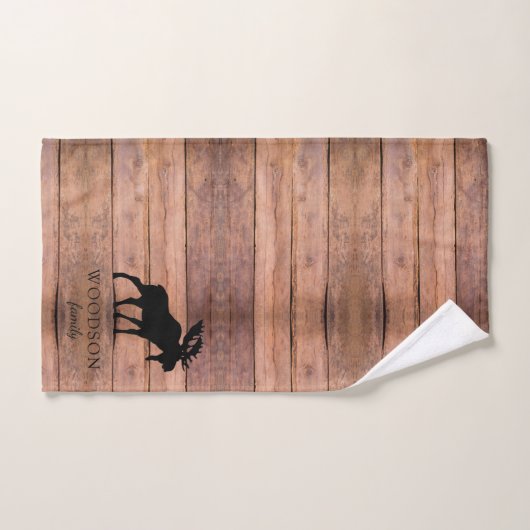 Rustikale Holzfamilie Name Elch Badetuch Set (Handtuch)