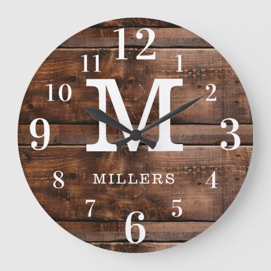 Rustikale Holzfamilie Name große Stückzahlen Monog Wanduhr (Vorderseite)