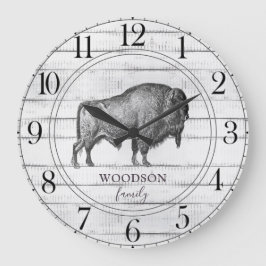 Rustikale Holzfamilie Walking Bison Buffalo Große Wanduhr