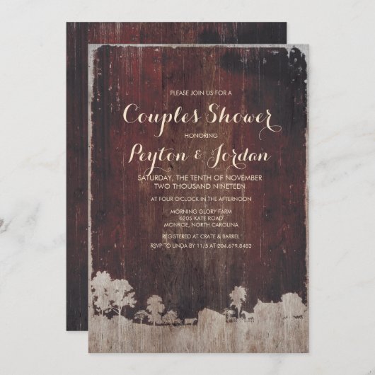 Rustikale Holzfarm Paare Dusche Einladung (Vorne/Hinten)