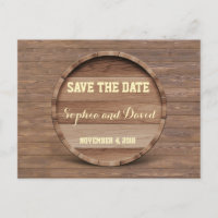 Rustikale Holzfass-Hochzeit SAVE THE DATE