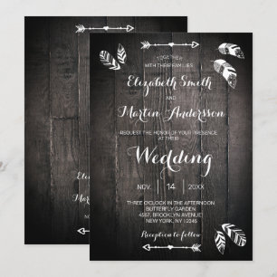 Rustikale Holzfeder einfache Hochzeitseinladung Einladung