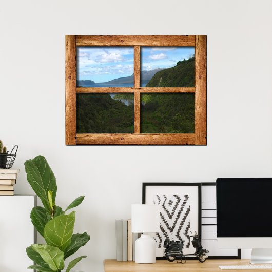 Rustikale Holzfenster mit Blick auf Neuseeland Poster (Heimbüro)