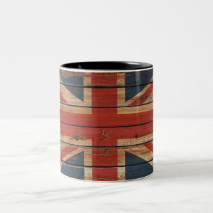 Rustikale Holzflagge des Vereinigten Königreichs Zweifarbige Tasse