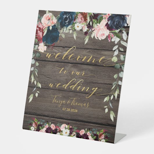 Rustikale Holzfloral Gold Extravaganter Schriftart Sockelschild (Vorderseite)