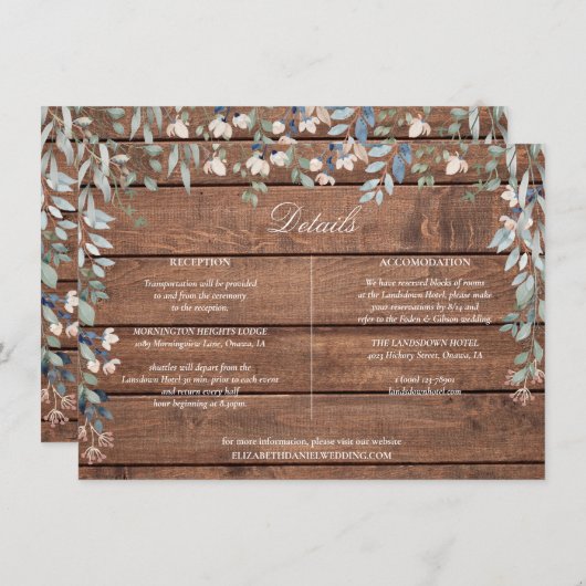 Rustikale Holzflorenkaskade für Hochzeitssendungen Einladung (Vorne/Hinten)