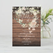 Rustikale Holzflorenleuchten Monogramm-Hochzeit Einladung (Stehend Vorderseite)