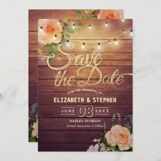 Rustikale Holzflorenleuchten Save the Date (Vorne/Hinten)