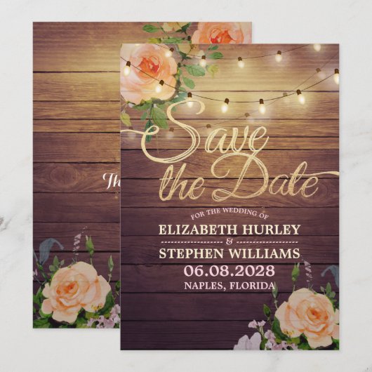 Rustikale Holzflorenleuchten Save the Date (Vorne/Hinten)