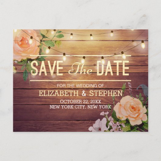 Rustikale Holzflorenleuchten Save the Date Ankündigungspostkarte (Vorderseite)