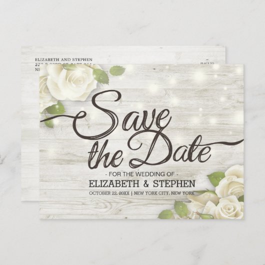Rustikale Holzflorenleuchten Save the Date Ann Ankündigungspostkarte (Vorne/Hinten)