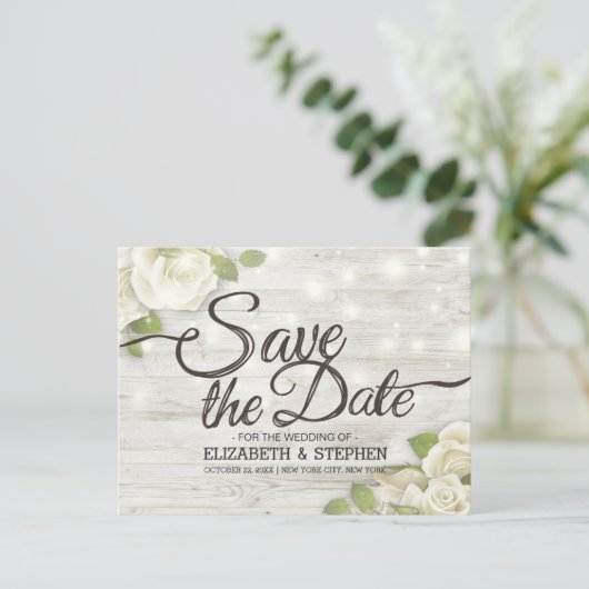 Rustikale Holzflorenleuchten Save the Date Ann Ankündigungspostkarte (Stehend Vorderseite)