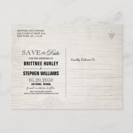 Rustikale Holzflorenleuchten Save the Date Ann Ankündigungspostkarte (Rückseite)