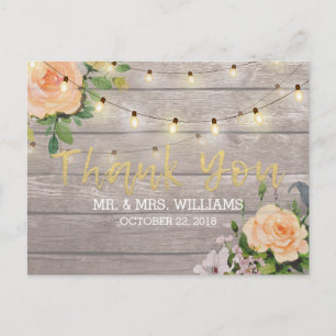Rustikale Holzflorenlichter Hochzeit Danke Postkarte