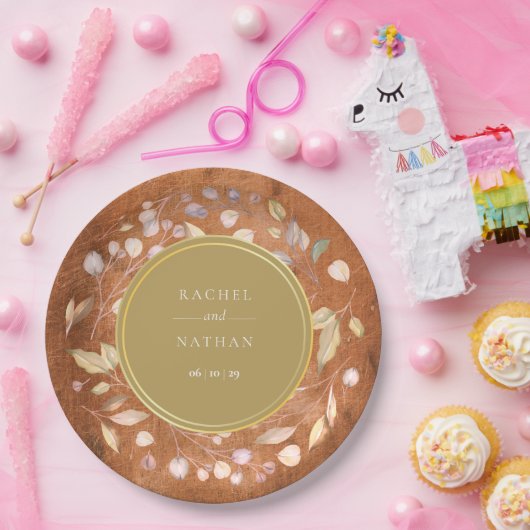Rustikale Holzfolienhochzeit Pappteller (Party)
