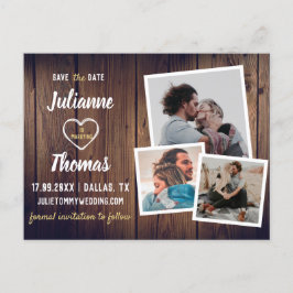 Rustikale Holzfoto-Collage Budget Hochzeit Ankündigungspostkarte