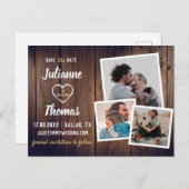 Rustikale Holzfoto-Collage Budget Hochzeit Ankündigungspostkarte (Vorne/Hinten)