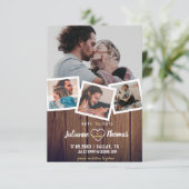 Rustikale Holzfoto-Collage Elegante Hochzeit Rette Save The Date (Stehend Vorderseite)