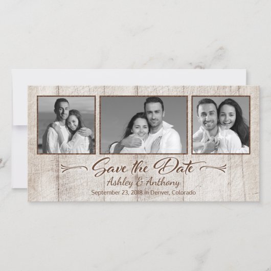 Rustikale Holzfotografie Hochzeit speichern das Da Save The Date (Vorderseite)