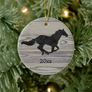 Rustikale Holzgalopp-Silhouette Keramik Ornament