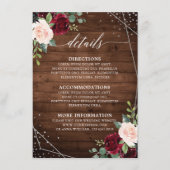 Rustikale Holzgeometrie Burgund Blumendetails Begleitkarte (Vorderseite)