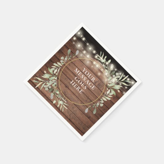 Rustikale Holzgrün Foliage String Lights Serviette (Ecke)