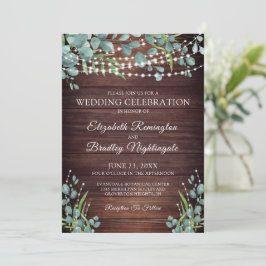 Rustikale Holzgrün-Lichter Hochzeitsfeier Einladung