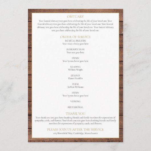 Rustikale Holzgrüne Beerdigung Programm (Rückseite)