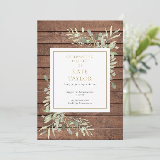 Rustikale Holzgrüne Beerdigung Programm (Stehend Vorderseite)