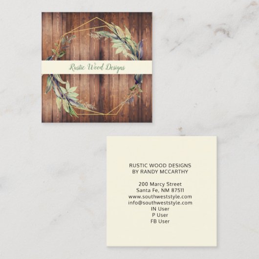 Rustikale Holzgrüne Quadratische Visitenkarte (Vorne/Hinten)
