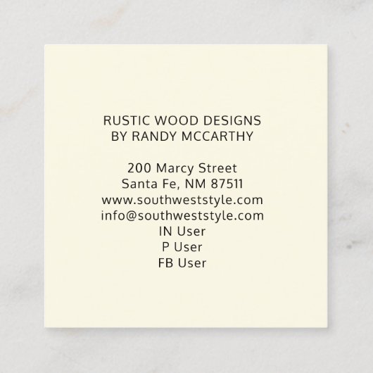 Rustikale Holzgrüne Quadratische Visitenkarte (Rückseite)