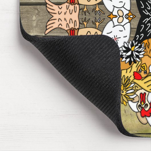 Rustikale Holzhandgezogene Cartoon Hühnerparadies Mousepad (Ecke)