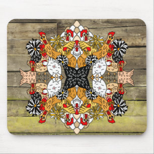 Rustikale Holzhandgezogene Cartoon Hühnerparadies Mousepad