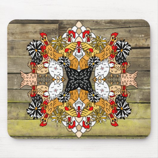 Rustikale Holzhandgezogene Cartoon Hühnerparadies Mousepad (Vorne)