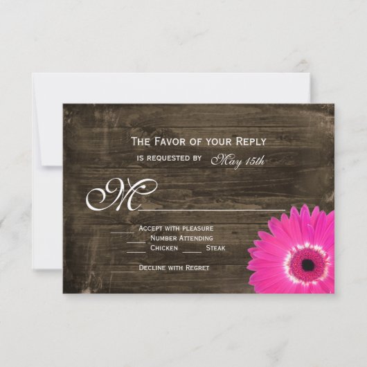 Rustikale holzheiß rosa Daisy Wedding RSVP Cards (Vorderseite)