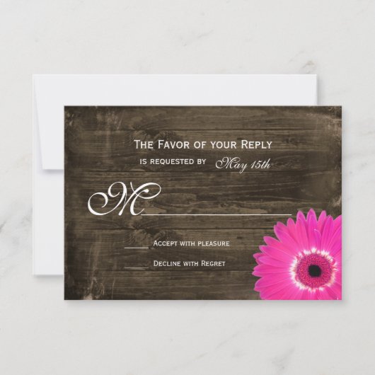 Rustikale holzheiß rosa Daisy Wedding RSVP Cards (Vorderseite)