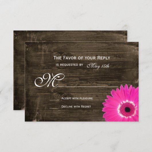 Rustikale holzheiß rosa Daisy Wedding RSVP Cards (Vorne/Hinten)