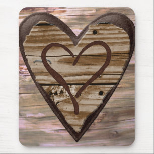 Rustikale Holzherzen Liebe signieren Mousepad
