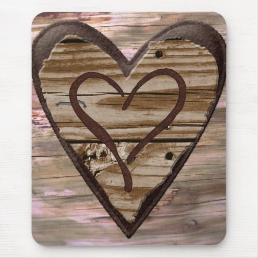 Rustikale Holzherzen Liebe signieren Mousepad (Vorne)