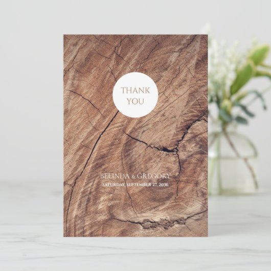 Rustikale Holzhochzeit Dankeskarte (Stehend Vorderseite)