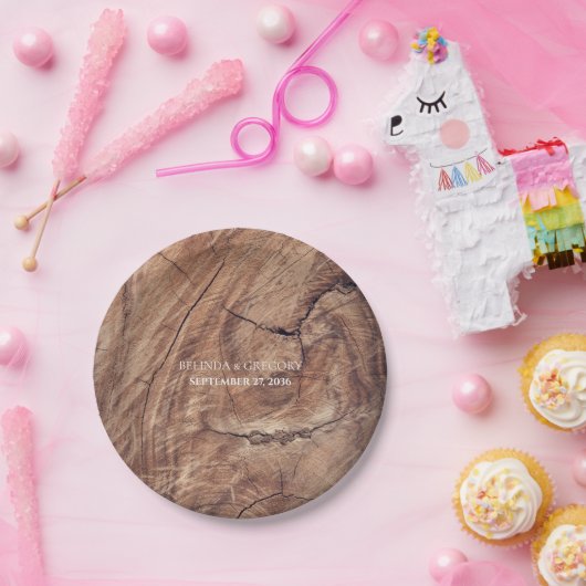 Rustikale Holzhochzeit Pappteller (Party)