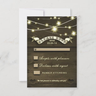 rustikale Holzhochzeit RSVP mit Lichtern Karte