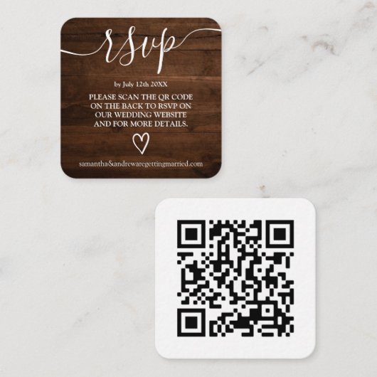 rustikale Holzhochzeit rsvp Qr Code Begleitkarte (Vorne/Hinten)
