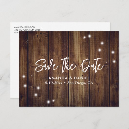 Rustikale Holzhochzeit speichert das Datum der Pos Ankündigungspostkarte (Vorne/Hinten)