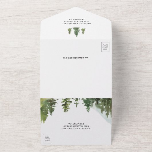 Rustikale Holzhütte Bergwald See Hochzeit All In One Einladung (Außenbereich)